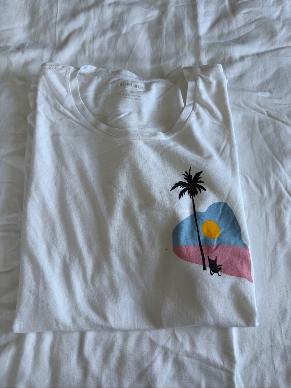 Bonobos Kids White Tee with Blue, Pink & Yellow Palm Graphic